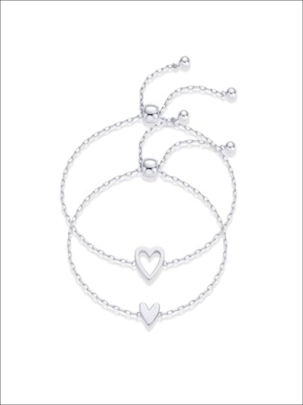 14K Gold Plated Heart Charm Friendship Bracelet Set Adjustable Slider